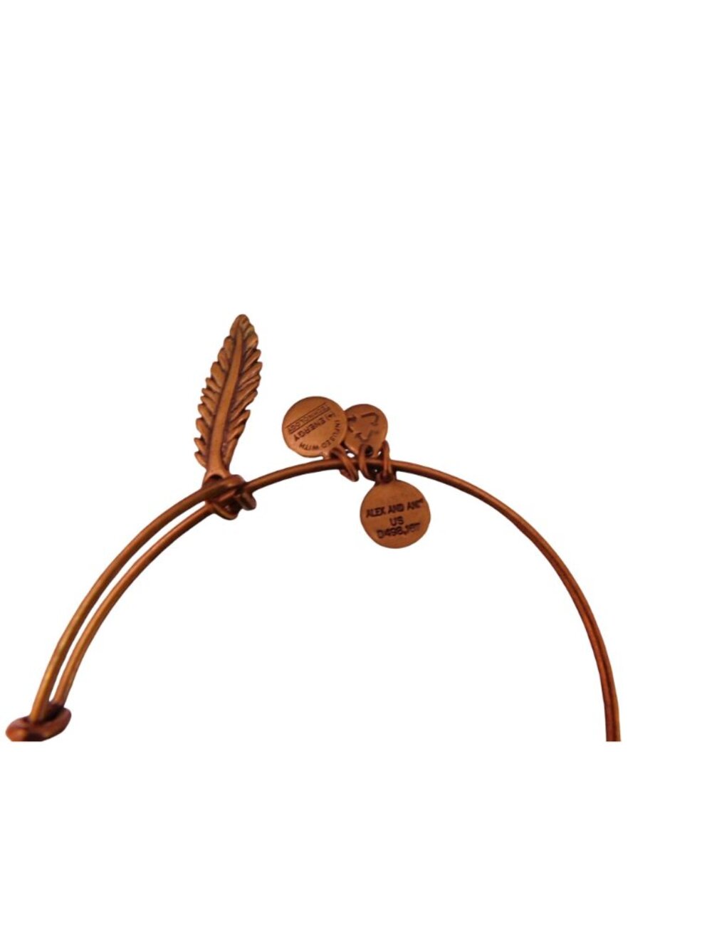 Alex And Ani Feather Charm Gold-Tone Adjustable Bangle Bracelet - Picture 3 of 6